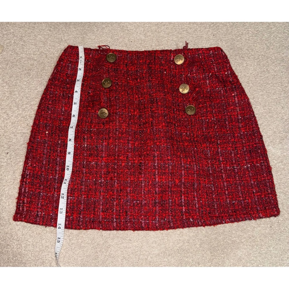 COMMENSE Red Metallic Tweed High Waist Mini Skirt Size XS - Picture 7 of 12
